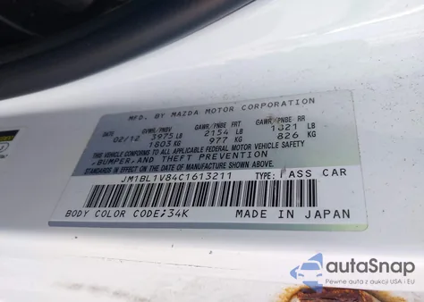 2012 Mazda Mazda3 I Touring из США, поврежденный, VIN JM1BL1V84C1613211